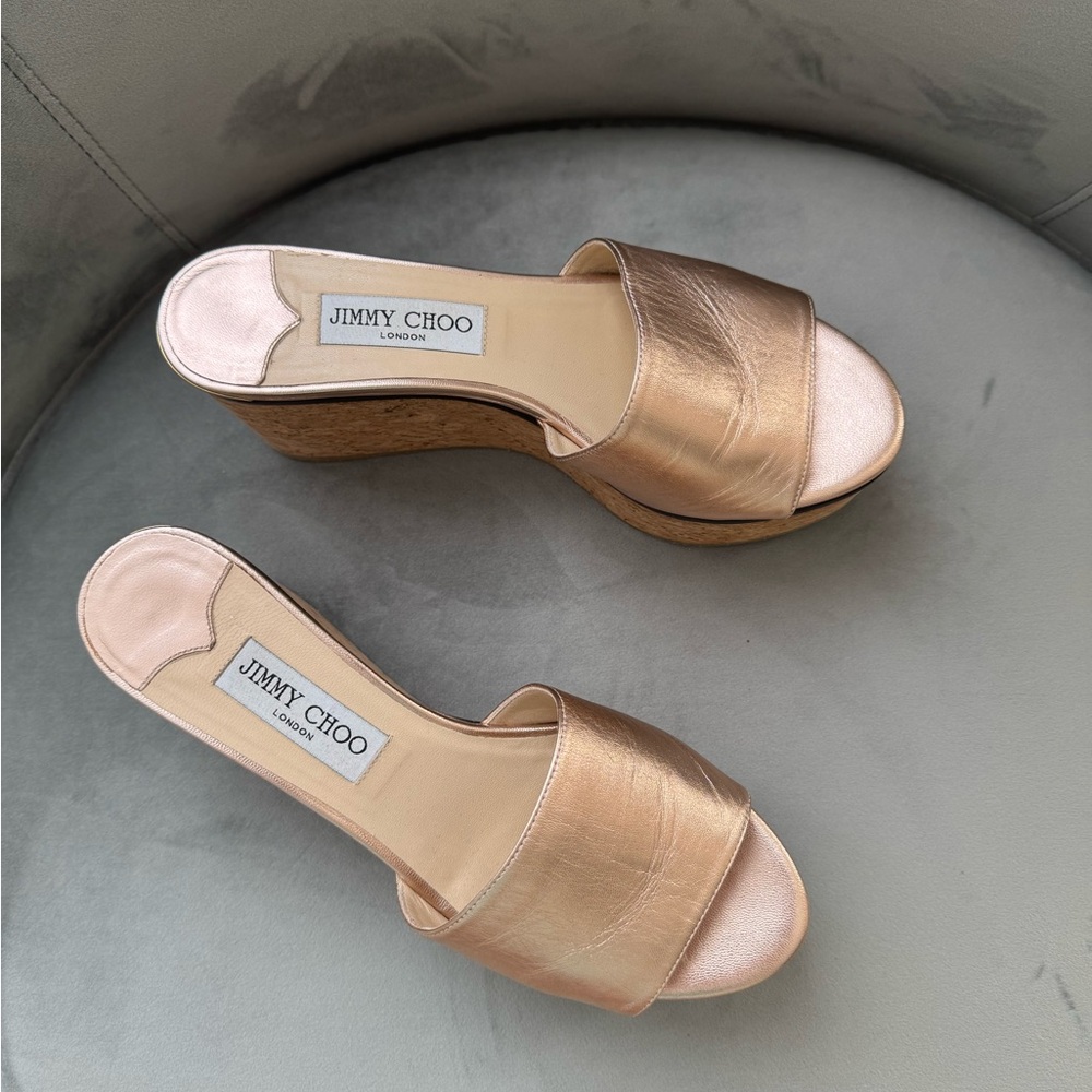 Jimmy Choo Metallic Wedge Slides - Deede 80- size 8.5